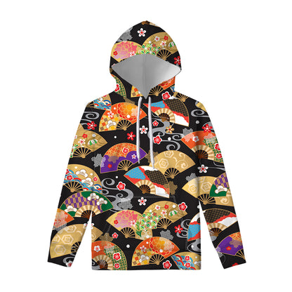 Japanese Hand Fan Pattern Print Pullover Hoodie