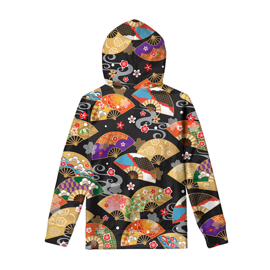 Japanese Hand Fan Pattern Print Pullover Hoodie