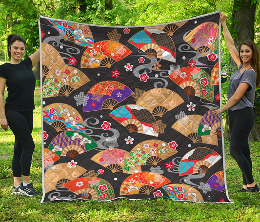 Japanese Hand Fan Pattern Print Quilt