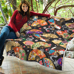 Japanese Hand Fan Pattern Print Quilt