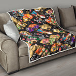 Japanese Hand Fan Pattern Print Quilt