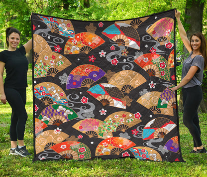Japanese Hand Fan Pattern Print Quilt