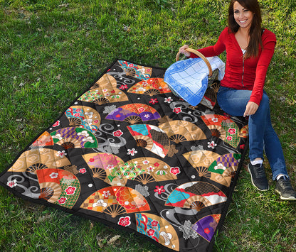 Japanese Hand Fan Pattern Print Quilt
