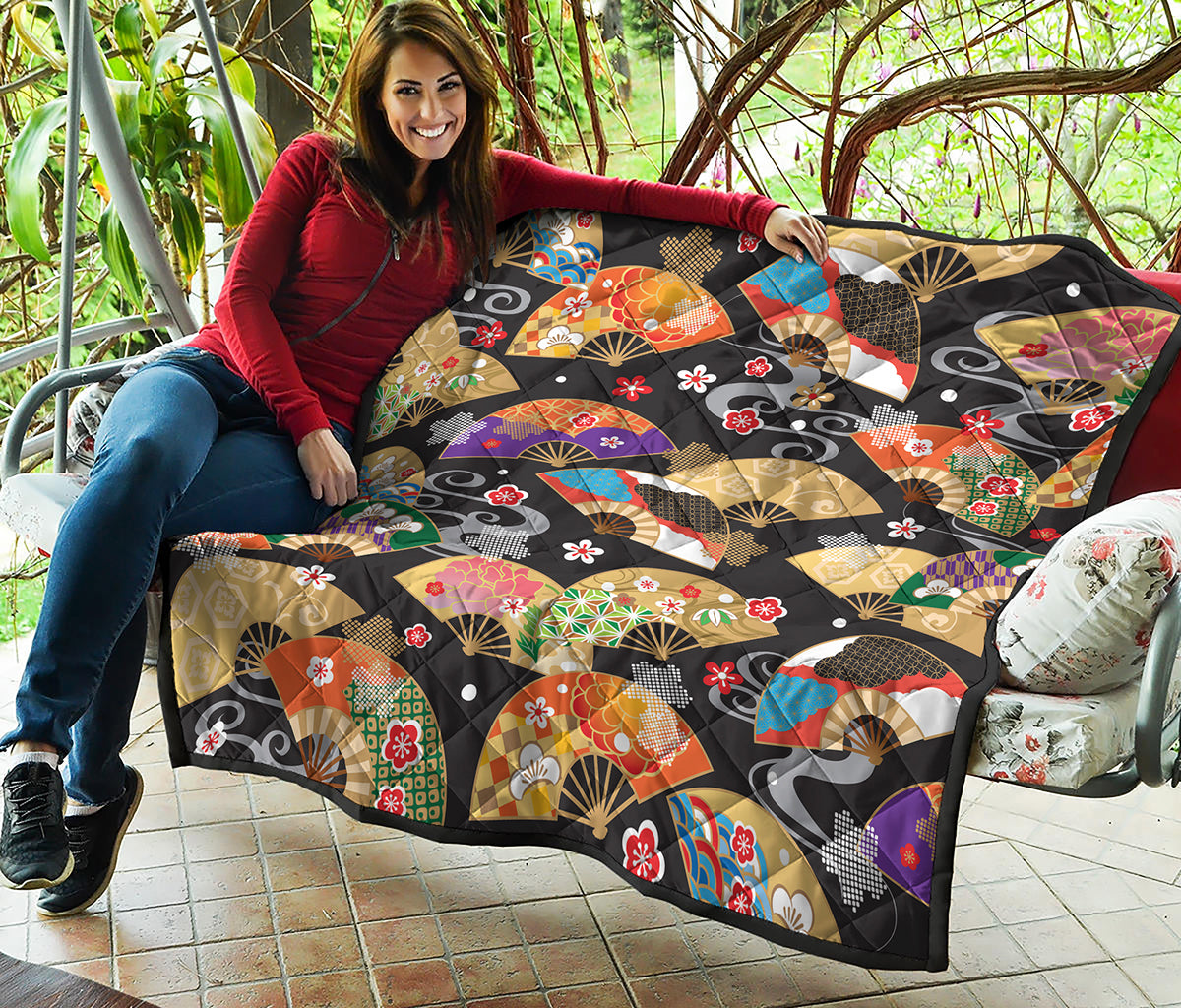 Japanese Hand Fan Pattern Print Quilt
