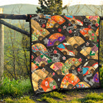 Japanese Hand Fan Pattern Print Quilt
