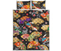 Japanese Hand Fan Pattern Print Quilt Bed Set