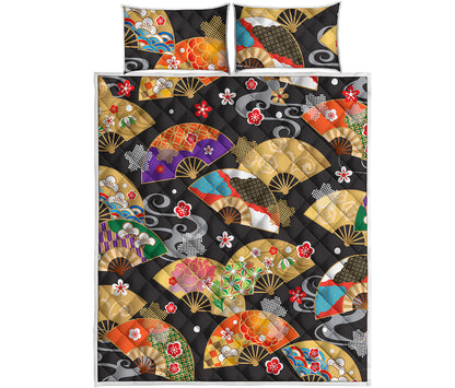 Japanese Hand Fan Pattern Print Quilt Bed Set