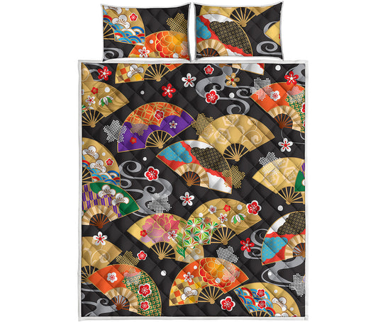 Japanese Hand Fan Pattern Print Quilt Bed Set