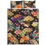 Japanese Hand Fan Pattern Print Quilt Bed Set