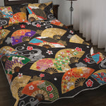 Japanese Hand Fan Pattern Print Quilt Bed Set