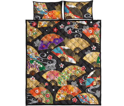 Japanese Hand Fan Pattern Print Quilt Bed Set