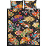 Japanese Hand Fan Pattern Print Quilt Bed Set