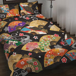 Japanese Hand Fan Pattern Print Quilt Bed Set