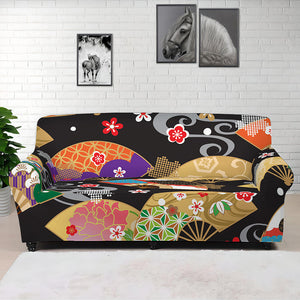 Japanese Hand Fan Pattern Print Sofa Cover