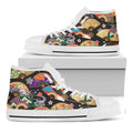 Japanese Hand Fan Pattern Print White High Top Sneakers