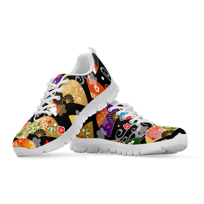 Japanese Hand Fan Pattern Print White Sneakers