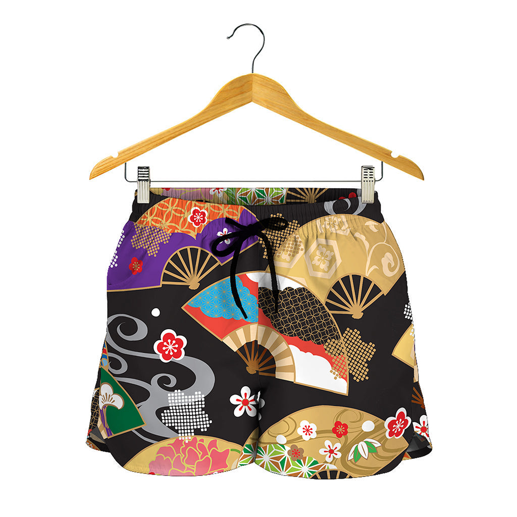 Japanese Hand Fan Pattern Print Women's Shorts