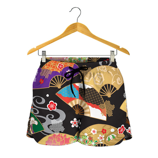 Japanese Hand Fan Pattern Print Women's Shorts