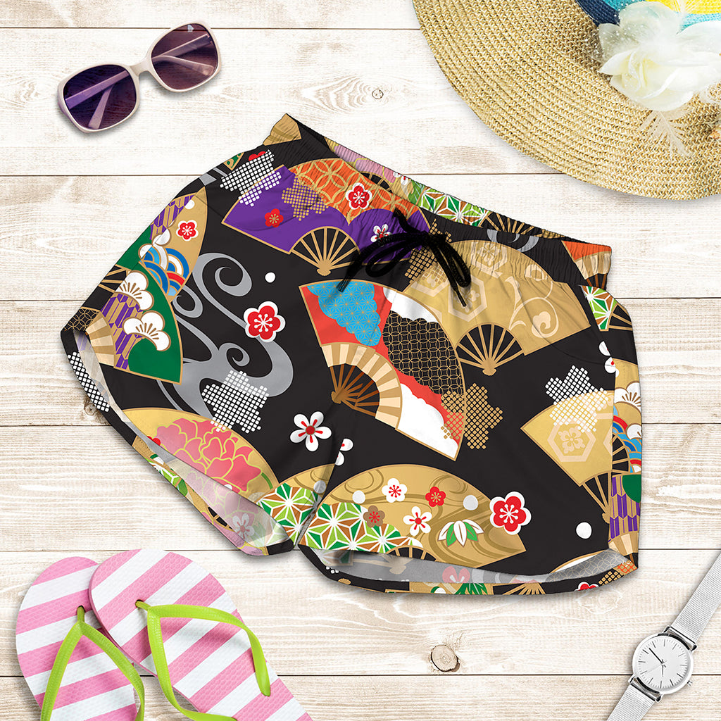 Japanese Hand Fan Pattern Print Women's Shorts