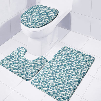 Japanese Kanagawa Wave Pattern Print 3 Piece Bath Mat Set
