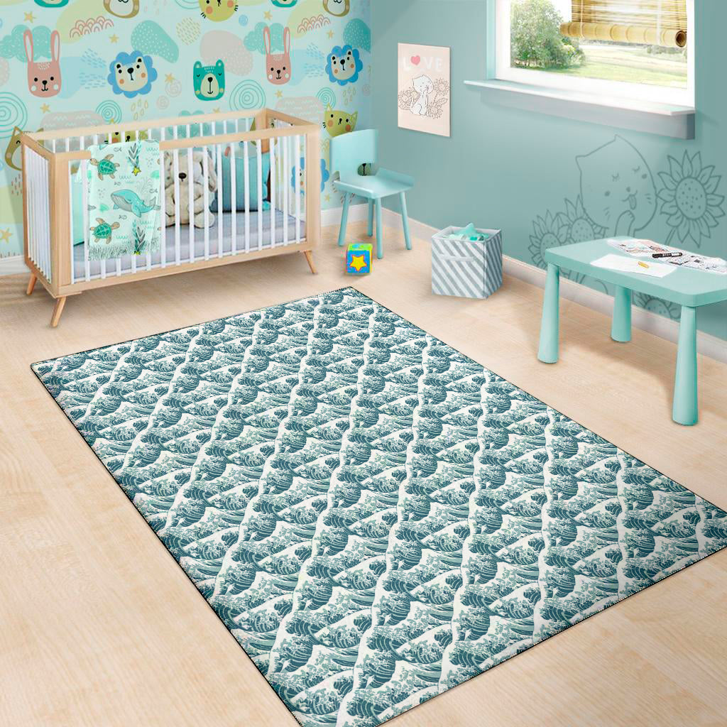 Japanese Kanagawa Wave Pattern Print Area Rug
