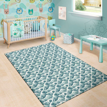 Japanese Kanagawa Wave Pattern Print Area Rug