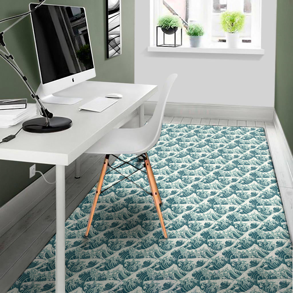 Japanese Kanagawa Wave Pattern Print Area Rug