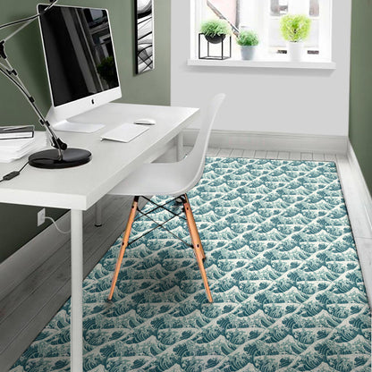 Japanese Kanagawa Wave Pattern Print Area Rug