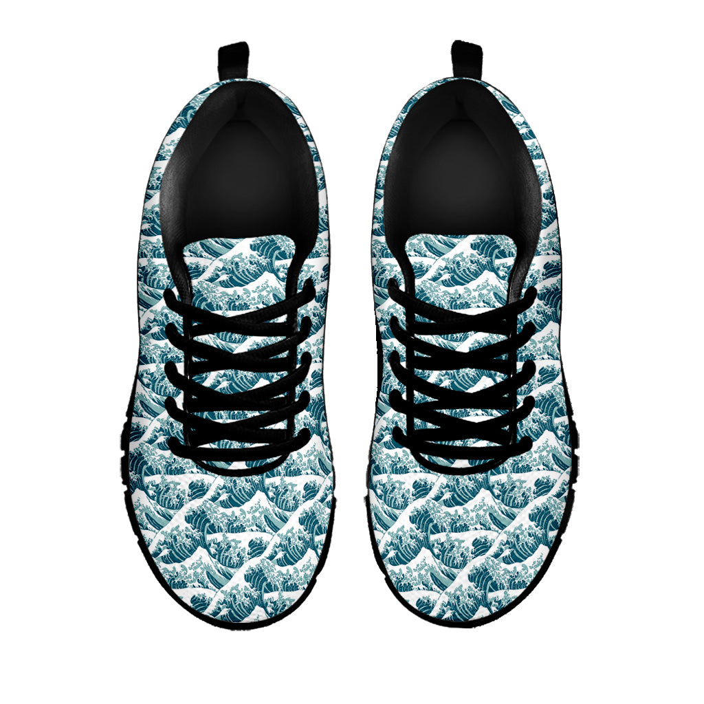 Japanese Kanagawa Wave Pattern Print Black Sneakers