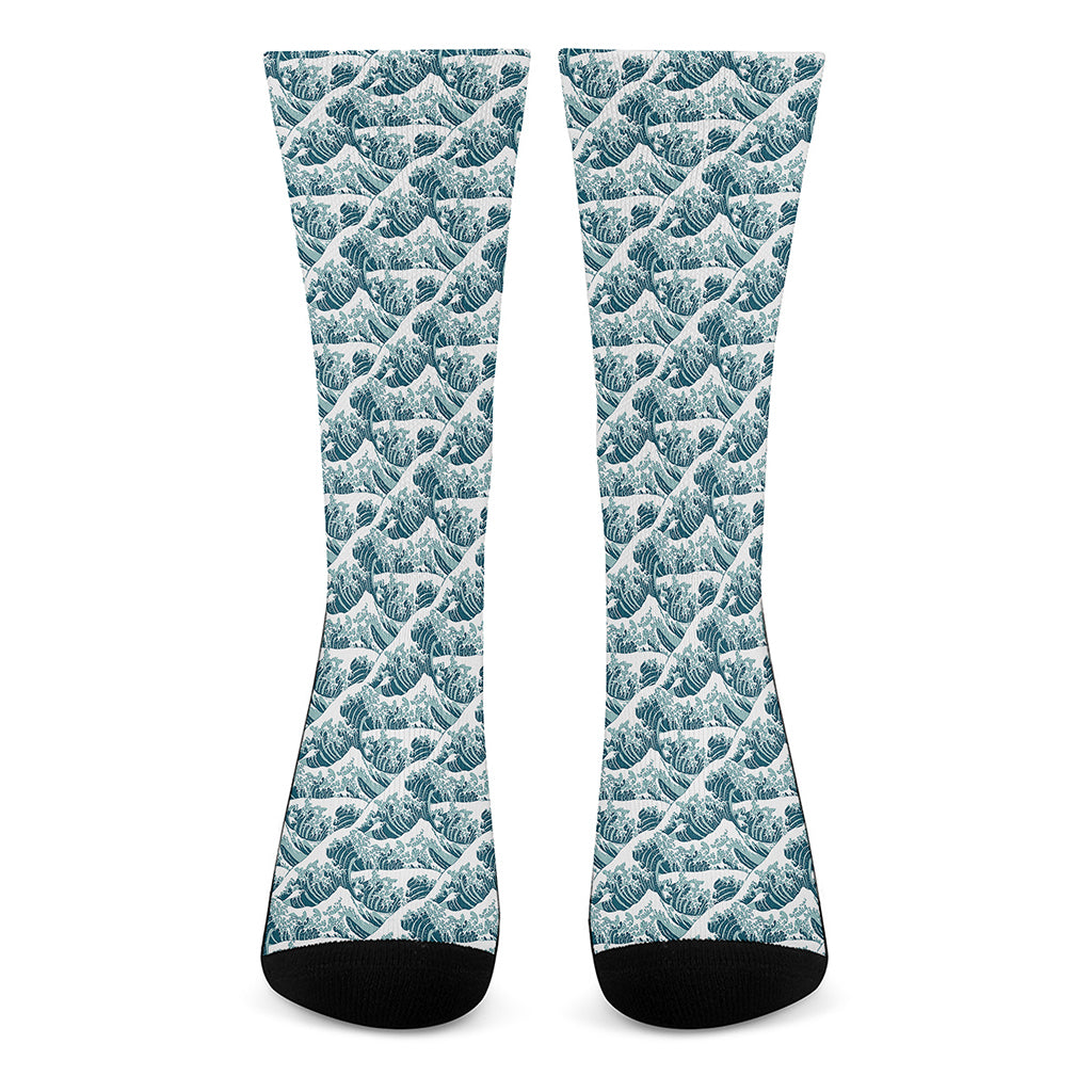 Japanese Kanagawa Wave Pattern Print Crew Socks
