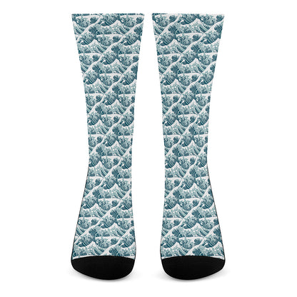 Japanese Kanagawa Wave Pattern Print Crew Socks
