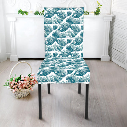 Japanese Kanagawa Wave Pattern Print Dining Chair Slipcover