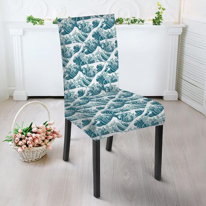Japanese Kanagawa Wave Pattern Print Dining Chair Slipcover