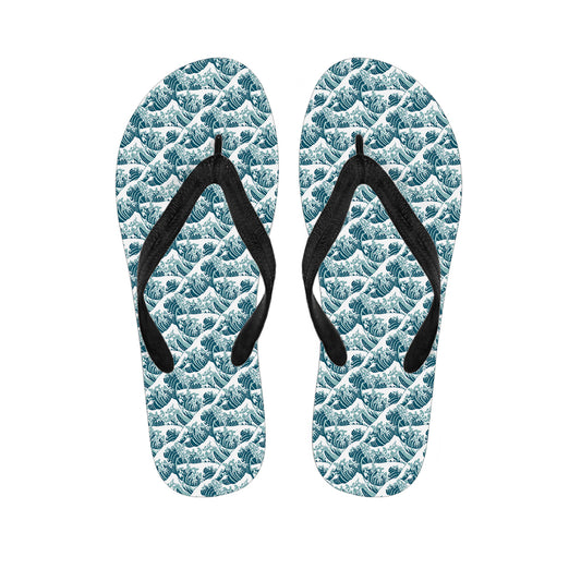 Japanese Kanagawa Wave Pattern Print Flip Flops