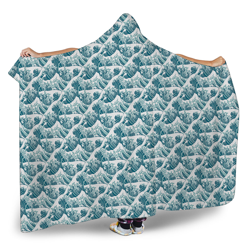 Japanese Kanagawa Wave Pattern Print Hooded Blanket