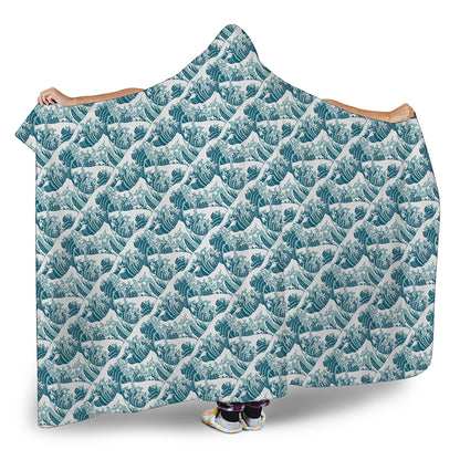 Japanese Kanagawa Wave Pattern Print Hooded Blanket