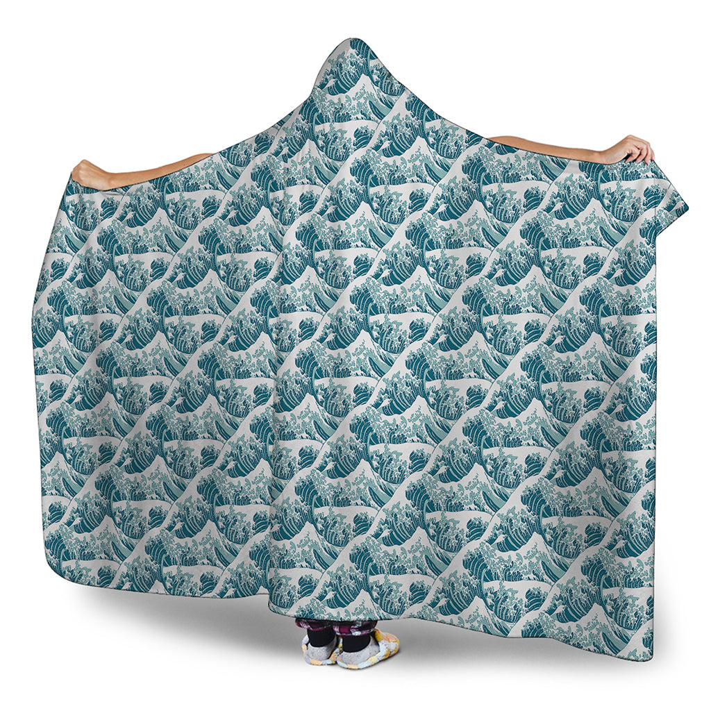 Japanese Kanagawa Wave Pattern Print Hooded Blanket
