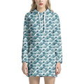 Japanese Kanagawa Wave Pattern Print Pullover Hoodie Dress