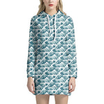 Japanese Kanagawa Wave Pattern Print Hoodie Dress