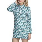 Japanese Kanagawa Wave Pattern Print Hoodie Dress