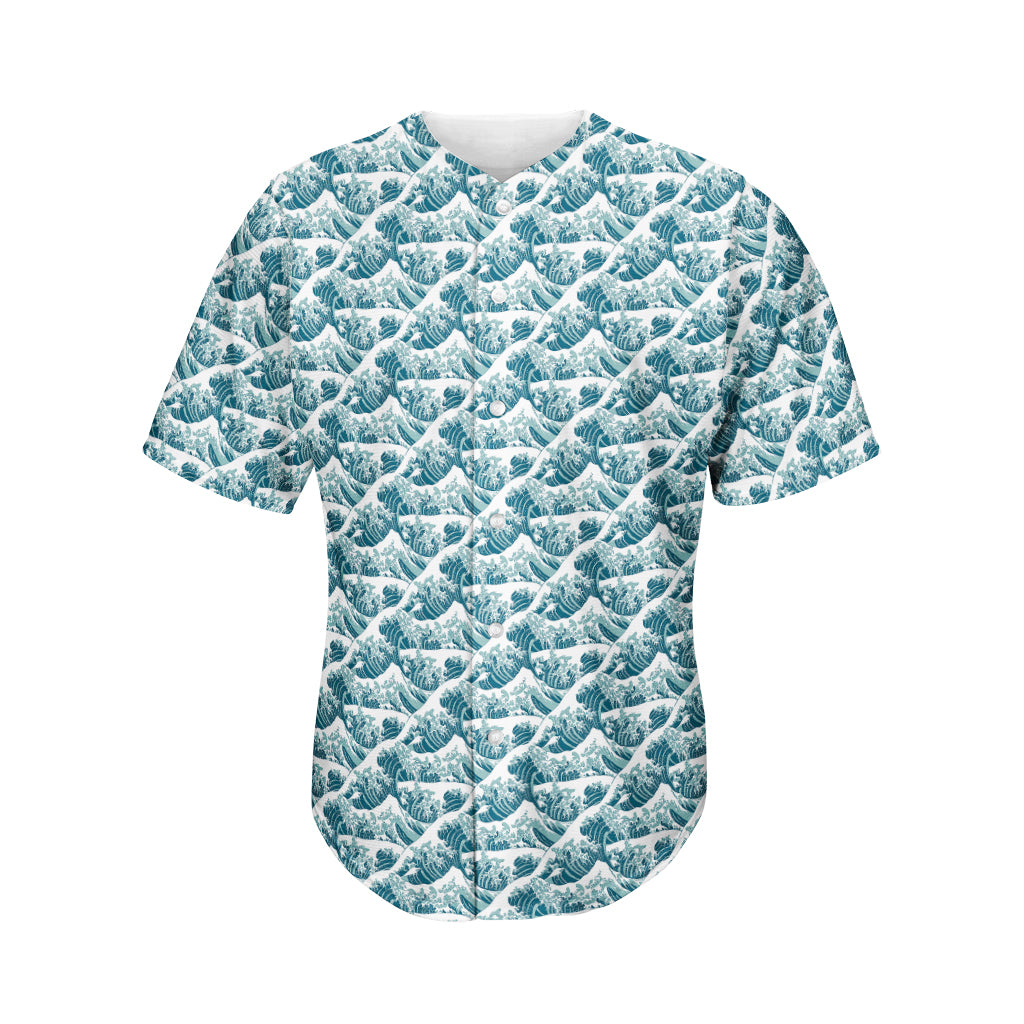 Japanese Kanagawa Wave Pattern Print Men's Baseball Jersey