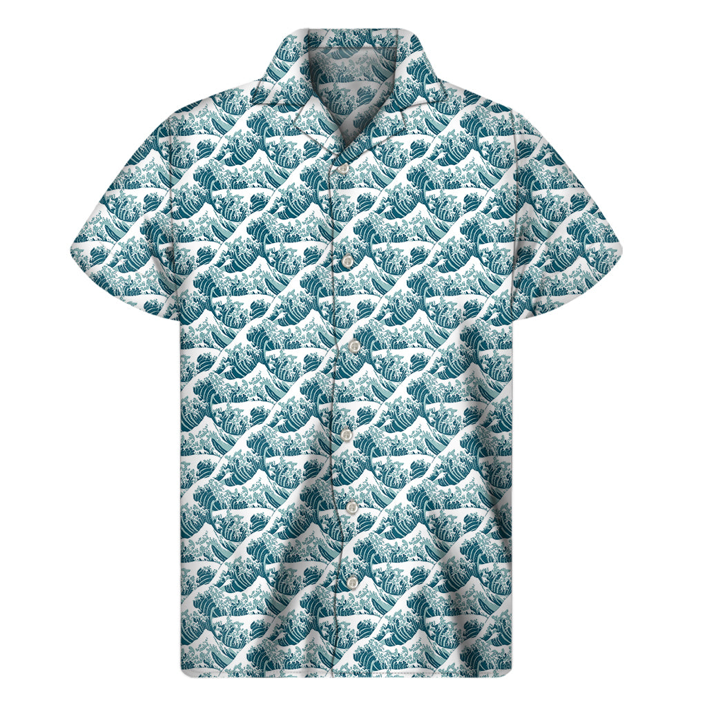 Japanese Kanagawa Wave Pattern Print Men's Short Sleeve Shirt