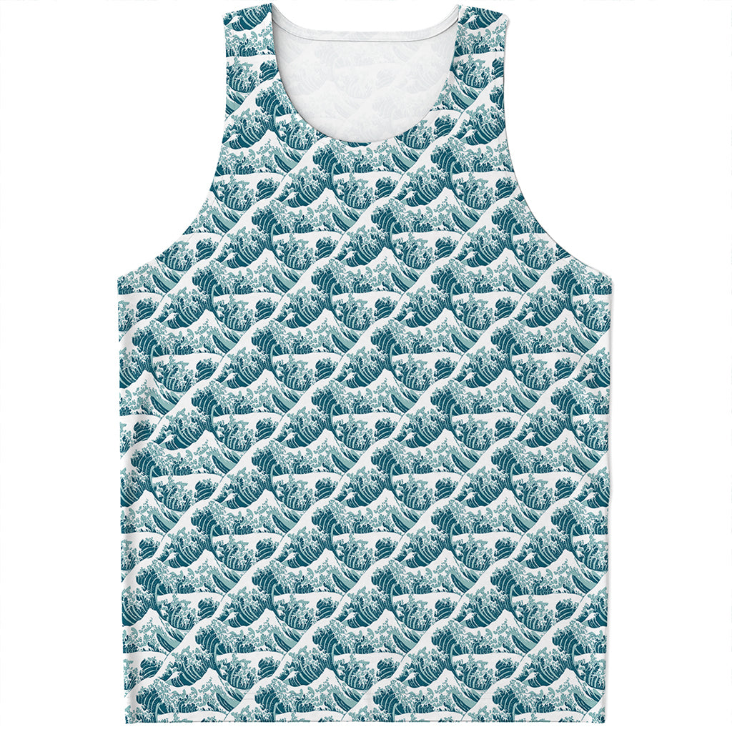 Japanese Kanagawa Wave Pattern Print Men's Tank Top