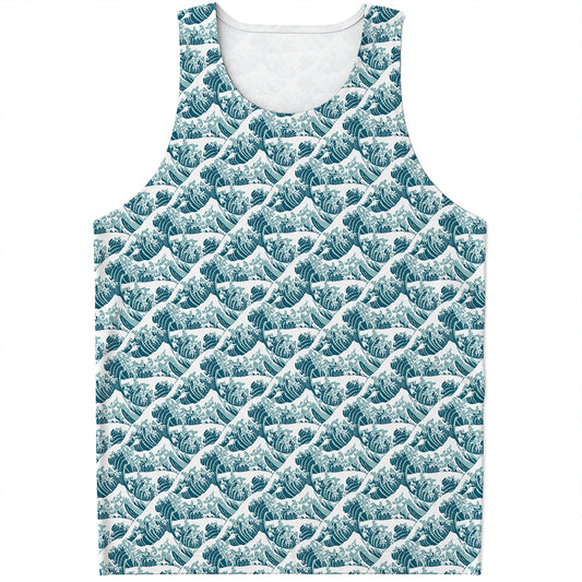 Japanese Kanagawa Wave Pattern Print Men's Tank Top