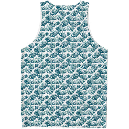Japanese Kanagawa Wave Pattern Print Men's Tank Top