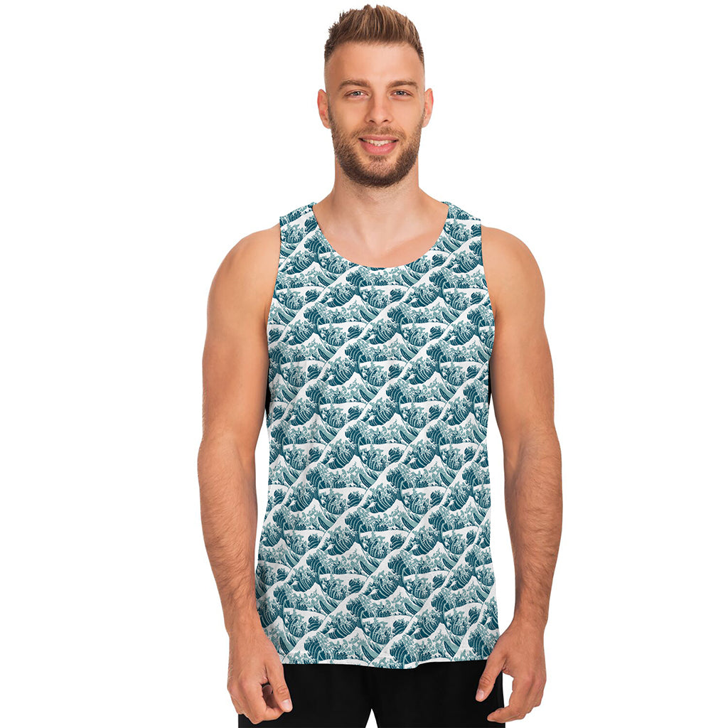 Japanese Kanagawa Wave Pattern Print Men's Tank Top