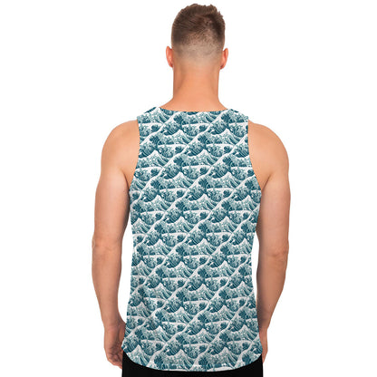 Japanese Kanagawa Wave Pattern Print Men's Tank Top