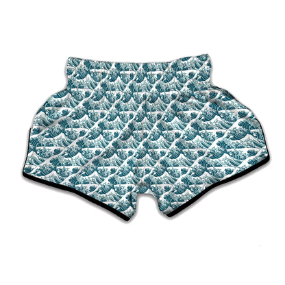 Japanese Kanagawa Wave Pattern Print Muay Thai Boxing Shorts