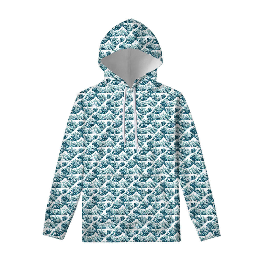 Japanese Kanagawa Wave Pattern Print Pullover Hoodie