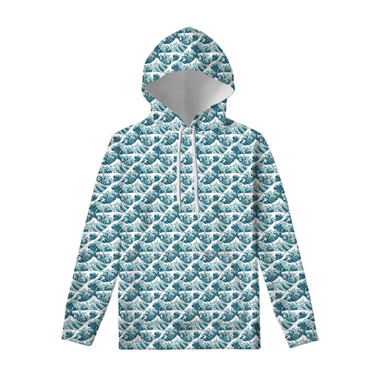 Japanese Kanagawa Wave Pattern Print Pullover Hoodie